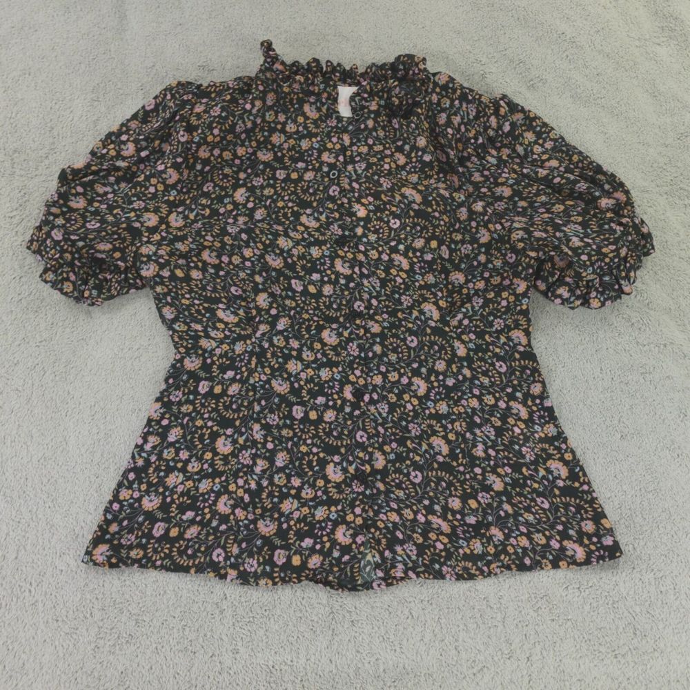 Selkie Top Black Floral Multi Bistro Blouse L
